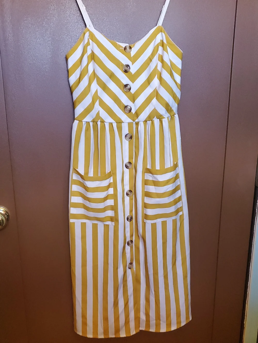 Striped Yellow and White Button-Front Sundress - Picture 1 of 3